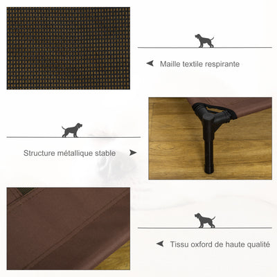 Lit sur pieds lit pour chien chat lit de camp lit surélevé animaux grand confort tissu Oxford textilène micro-perforé métal 92L x 76l x 18H cm café