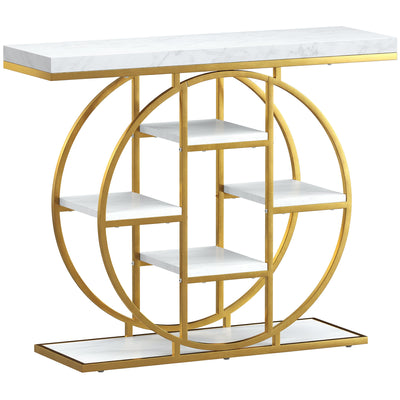 Table Console d'Entrée Meuble d'Entrée Industrielle 6 Étagères Rangement Plateau 4cm 100 x 30 x 81,5cm Blanc
