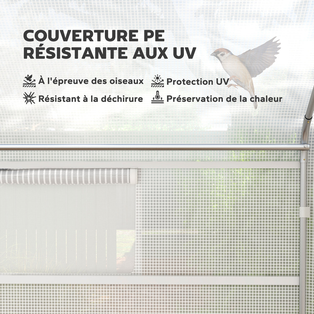 Serre de jardin 4 x 3 x 2m avec portes enroulables et grandes fenêtres, serre tunnel de jardin, blanc