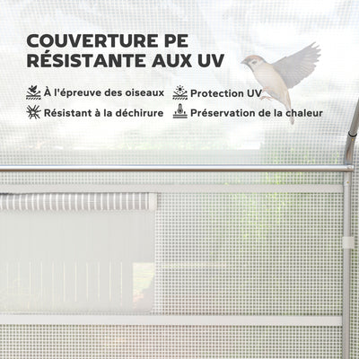 Serre de jardin 4 x 3 x 2m avec portes enroulables et grandes fenêtres, serre tunnel de jardin, blanc
