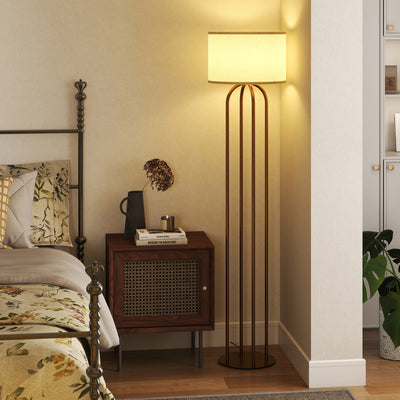 Lampadaire sur pied de salon, lampe sur pied avec abat-jour en lin et interrupteur à pied, Ø 38 x 161 cm, doré et beige