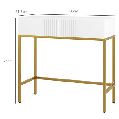 Table console console meuble avec 2 tiroirs base en acier avec pieds antidérapants 80 x 31,5 x 75 cm blanc
