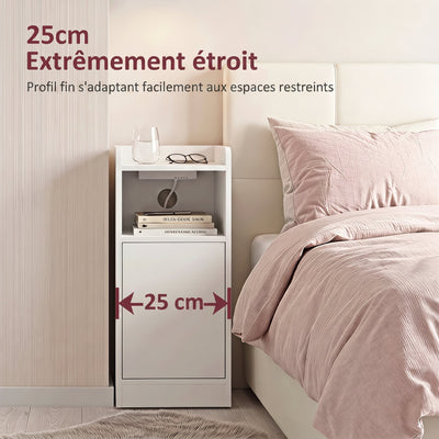 Lot de 2 tables de chevet avec station de charge, tables de nuit avec compartiment ouvert, étagère réglable, blanc