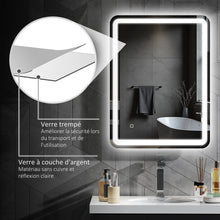 Miroir de salle de bain 60 x 80 cm, miroir LED mural avec 3 couleurs lumière, dimmable, mémoire, anti-buée, argent