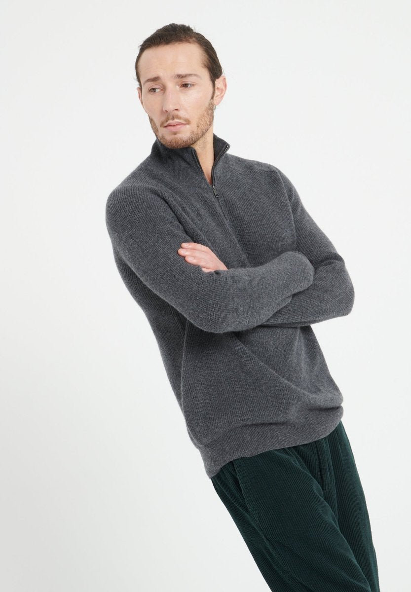 Pull col camionneur homme en cachemire gris anthracite - ZACH 2