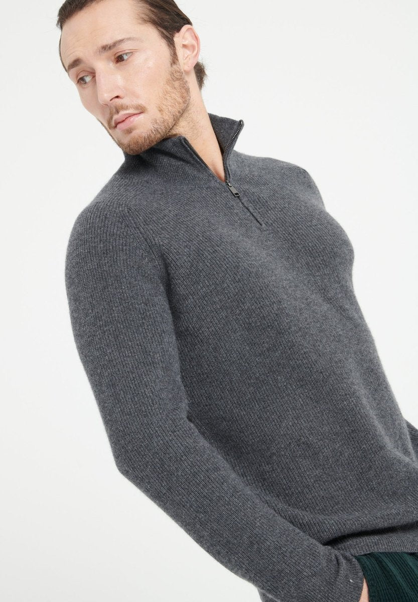 Pull col camionneur homme en cachemire gris anthracite - ZACH 2