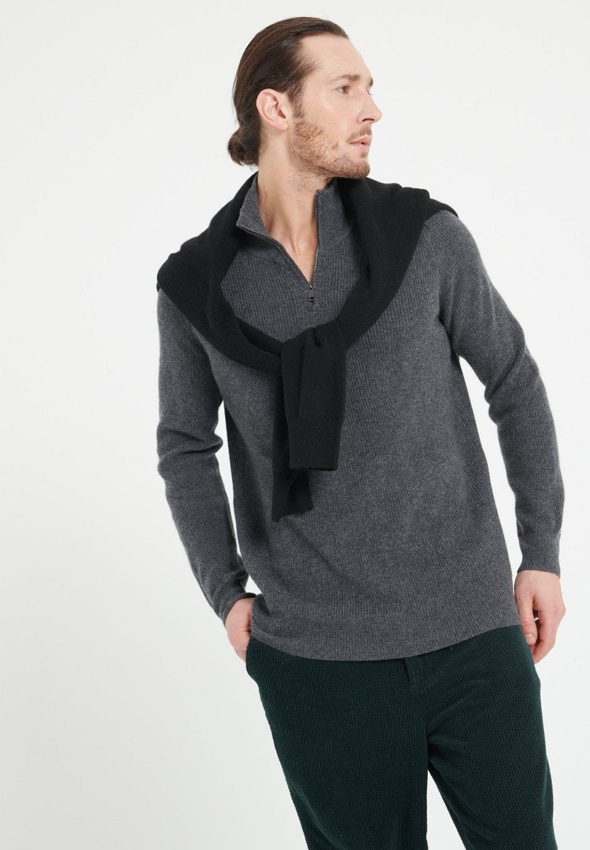 Pull col camionneur homme en cachemire gris anthracite - ZACH 2
