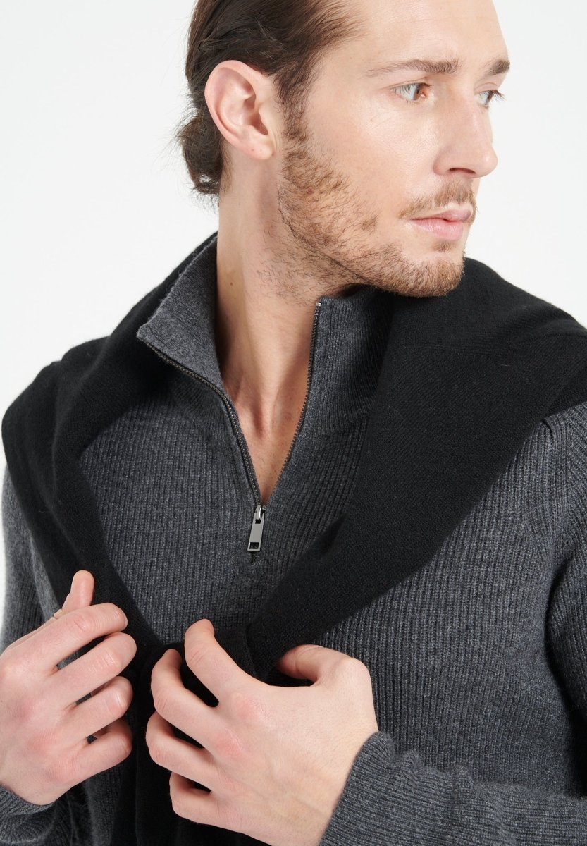 Pull col camionneur homme en cachemire gris anthracite - ZACH 2