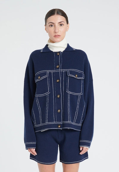 Veste femme en cachemire milano bleu marine & blanc écru - ZAYA 14