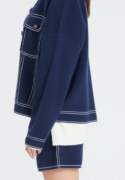 Veste femme en cachemire milano bleu marine & blanc écru - ZAYA 14