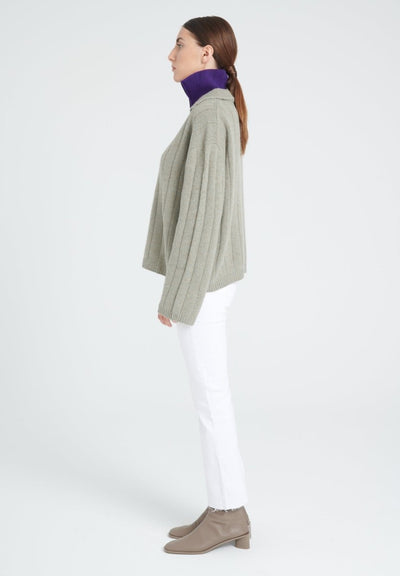 Pull col claudine cachemire 6 fils kaki taupe chiné femme - ZAYA 17