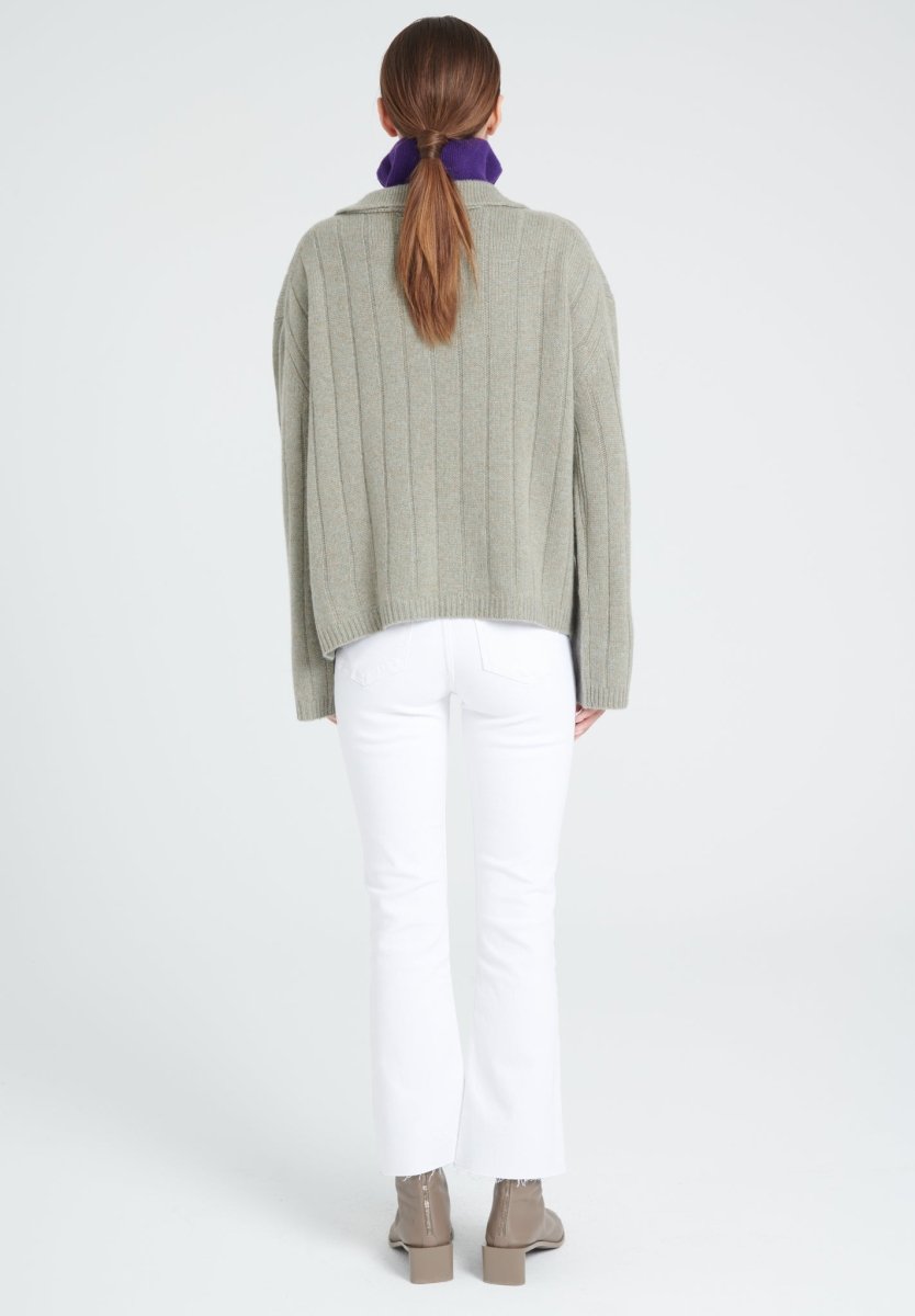 Pull col claudine cachemire 6 fils kaki taupe chiné femme - ZAYA 17