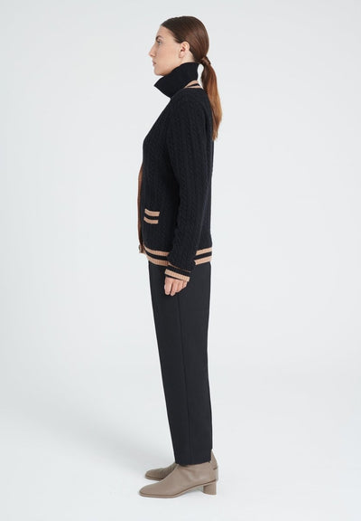 Cardigan col V femme en cachemire 4 fils noir & camel - ZAYA 2