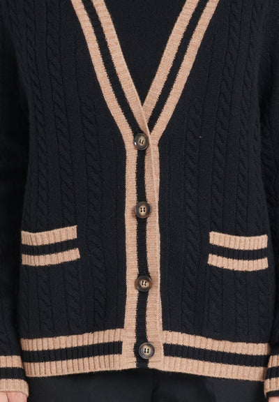 Cardigan col V femme en cachemire 4 fils noir & camel - ZAYA 2