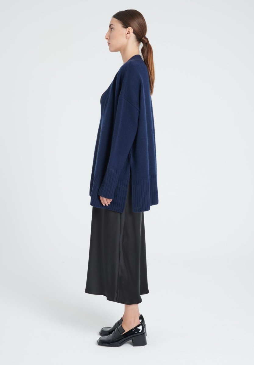 Cardigan ceinturé femme en cachemire 8 fils bleu marine - ZAYA 8