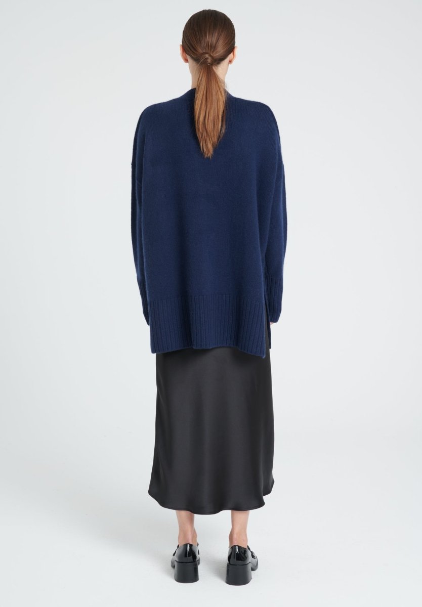 Cardigan ceinturé femme en cachemire 8 fils bleu marine - ZAYA 8