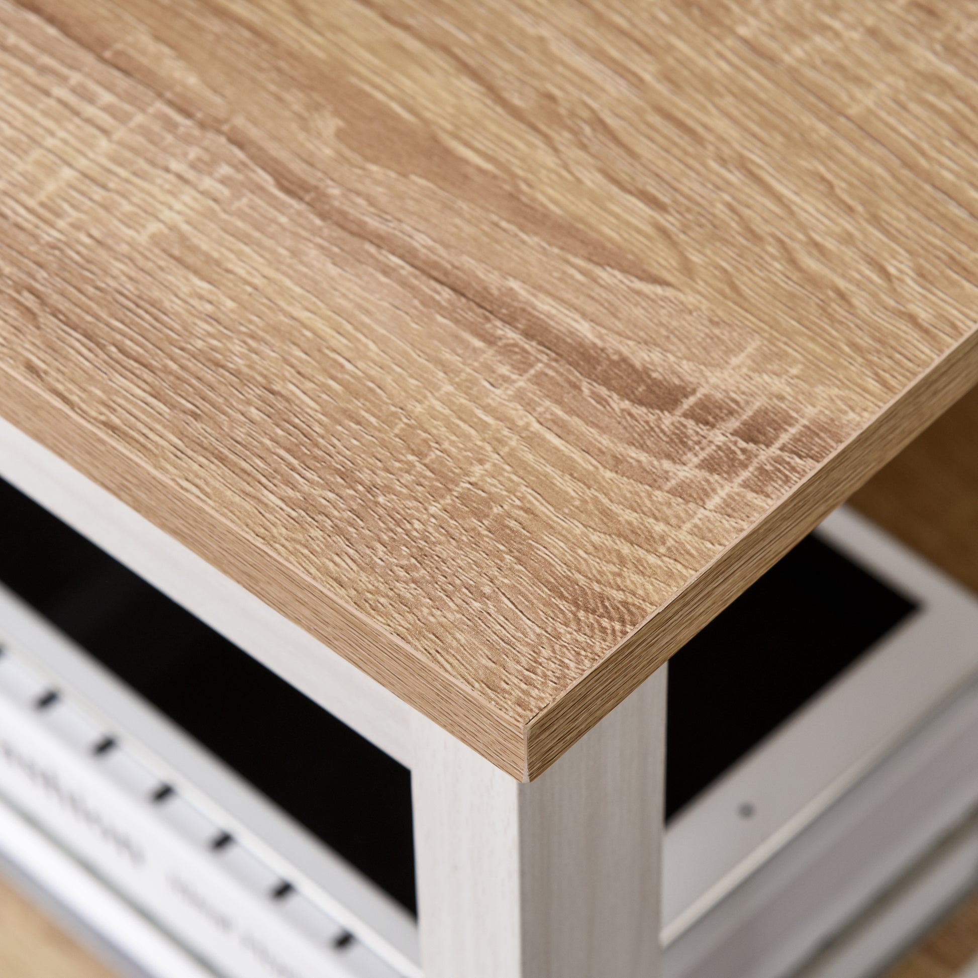 Bureau Informatique multimédia dim. 110L x 48l x 76H cm 2 étagères latérales MDF E1 chêne Clair Blanc