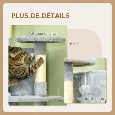 Arbre à chat XXL arbre à grimper pour chat multi-équipements griffoirs 6 plate-formes 2 niches hauteur 200 cm gris