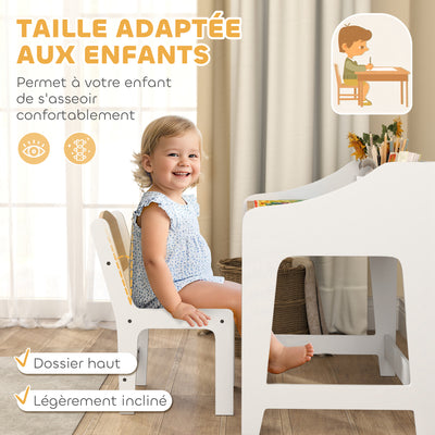 Ensemble bureau et chaise pour enfant 3 à 8 ans avec compartiments et étagères ouverts, effet bois naturel