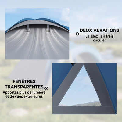 Tente de camping familiale 3 personnes tente dôme étanche légère, ventilée facile à monter double porte et