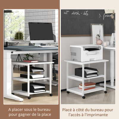 Support d'imprimante desserte de rangement 3 niveaux étagères mobile sur roulettes 50L x 50l x 52,5H cm