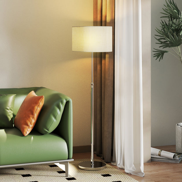 Lampadaire sur pied salon, lampe sur pied dimmable avec télécommande, abat-jour en lin, hauteur réglable 133-168cm, argent Aosom