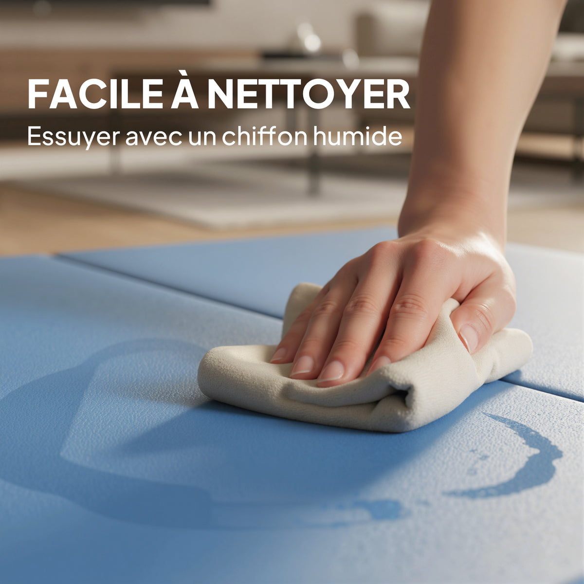 Tapis de gymnastique yoga pilates fitness pliable en 4 avec poignées revêtement synthétique 240 x 120 x 5 cm bleu clair Aosom