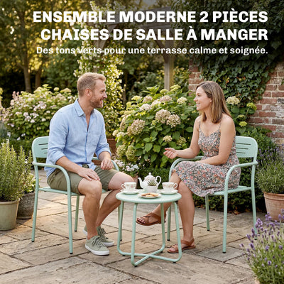 Lot de 2 Chaises de Jardin Salon de Jardin Empilable Résistant aux Intempéries avec Accoudoirs 56x58x78cm Vert